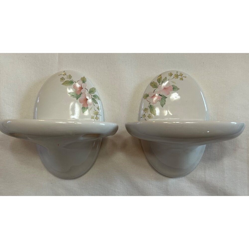 Vintage Floral Ceramic Wall-Mounted Soap Dish Toothbrush Holder Set Cottage Core - Picture 2 of 6